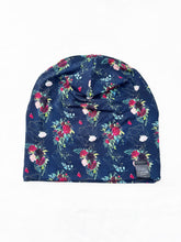 Load image into Gallery viewer, Navy Floral Gold Geo Slouch Beanie