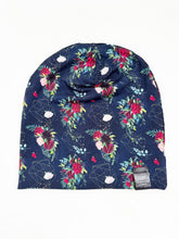 Load image into Gallery viewer, Navy Floral Gold Geo Slouch Beanie