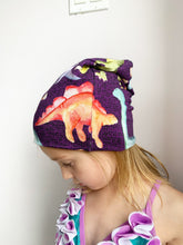 Load image into Gallery viewer, Dinosaurs on Purple Slouchy Beanie