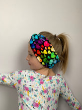 Load image into Gallery viewer, Dark Rainbow Hearts Bamboo Twist Headband
