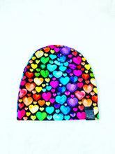 Load image into Gallery viewer, Dark Rainbow Hearts Slouch Beanie