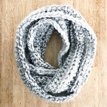 Load image into Gallery viewer, Marble Infinity Scarf, Grey Chunky Crochet Scarf, Oversized Infinity Scarf, Chunky Crochet Cowl, Thick Crochet Scarf, Wool Winter Scarf