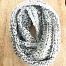 Load image into Gallery viewer, Marble Infinity Scarf, Grey Chunky Crochet Scarf, Oversized Infinity Scarf, Chunky Crochet Cowl, Thick Crochet Scarf, Wool Winter Scarf