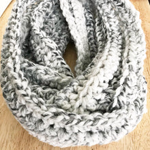 Load image into Gallery viewer, Marble Infinity Scarf, Grey Chunky Crochet Scarf, Oversized Infinity Scarf, Chunky Crochet Cowl, Thick Crochet Scarf, Wool Winter Scarf