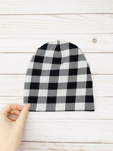 Load image into Gallery viewer, Black Plaid Slouch Beanie - Kids Slouch Hat - Boys Spring Beanie - Stretchy Beanie - Kids Spring Hat - Kids Plaid Slouchy Hat - Boys Beanie