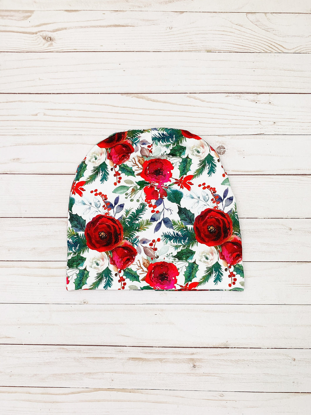 White Winter Floral Slouch Beanie