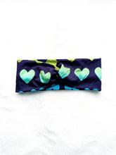 Load image into Gallery viewer, Hearts on Navy Bamboo Headband
