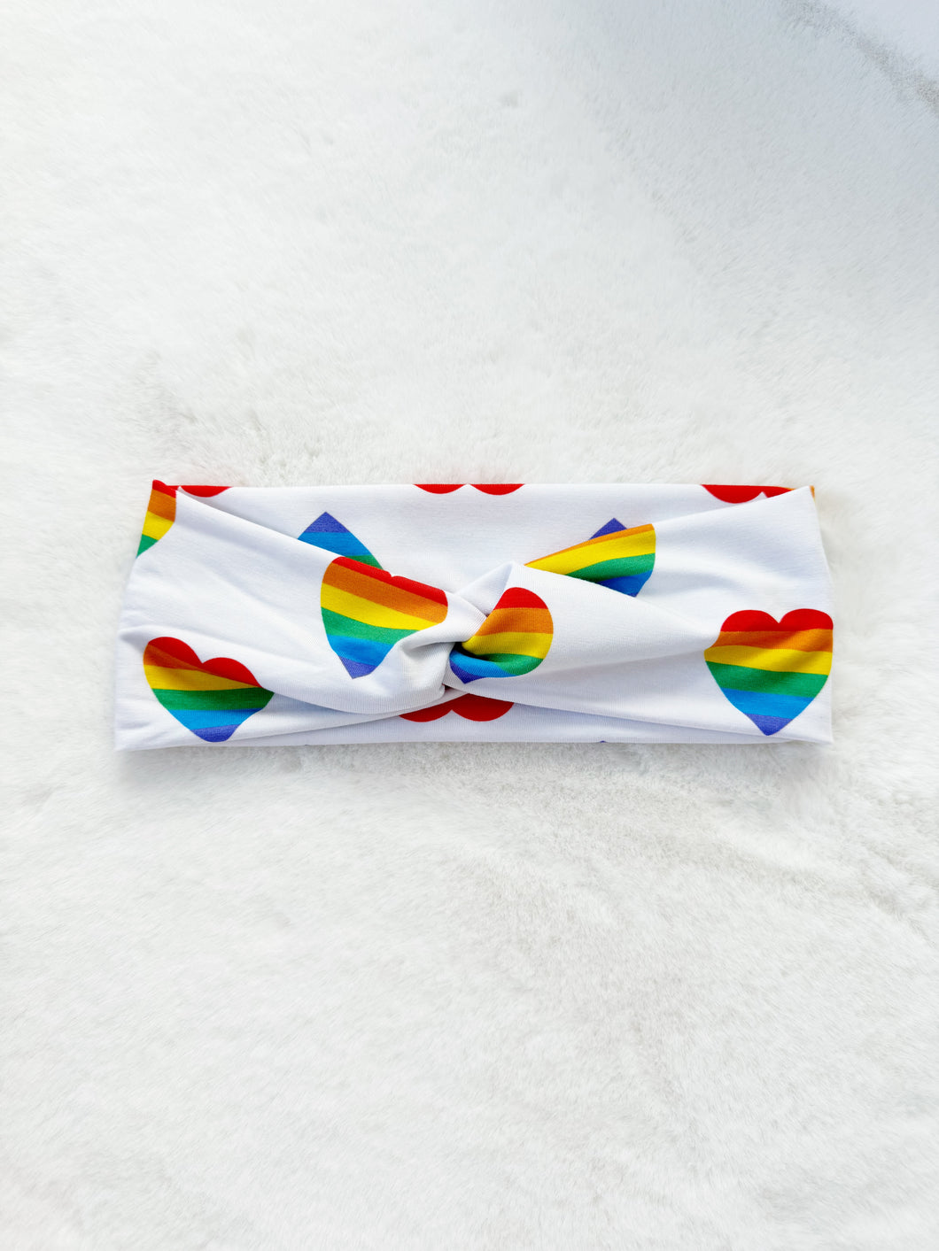 Pride Hearts on White Bamboo Headband