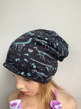 Load image into Gallery viewer, Dino Bones on Black Slouchy Beanie
