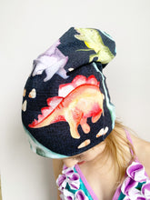 Load image into Gallery viewer, Dinosaurs on Navy Slouchy Beanie
