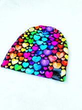 Load image into Gallery viewer, Dark Rainbow Hearts Slouch Beanie
