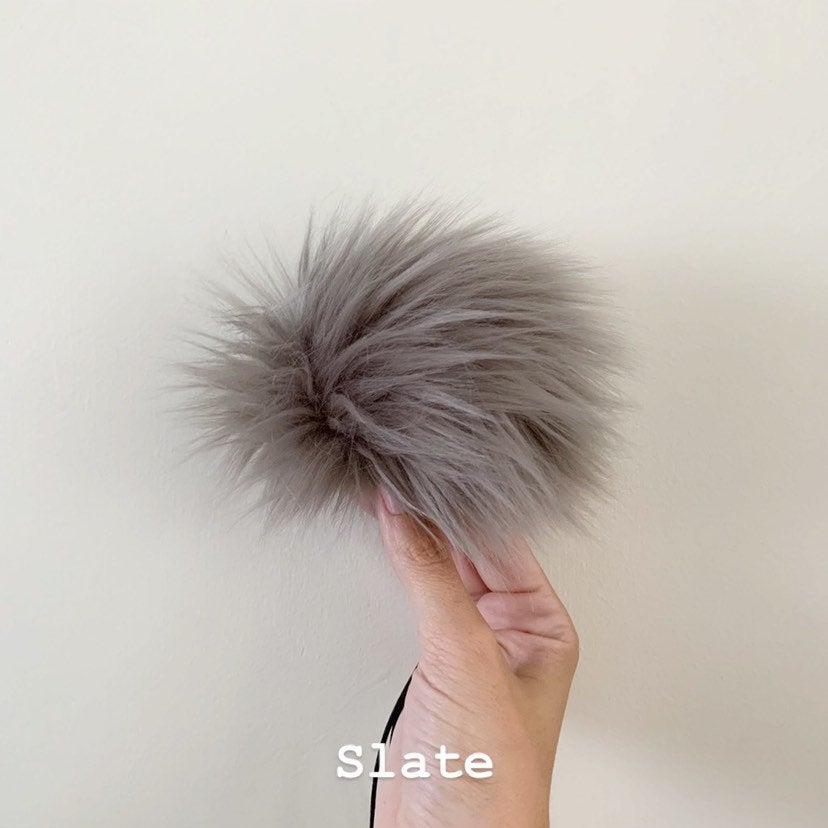 Slate Gray Faux Fur Pompom