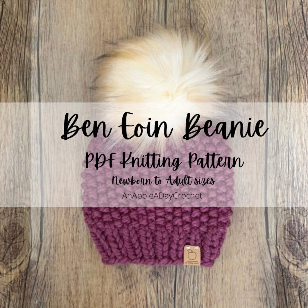 PATTERN - Ben Eoin Beanie - Easy Adult Beginner Hat Pattern