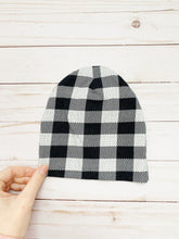 Load image into Gallery viewer, Black Plaid Slouch Beanie - Kids Slouch Hat - Boys Spring Beanie - Stretchy Beanie - Kids Spring Hat - Kids Plaid Slouchy Hat - Boys Beanie
