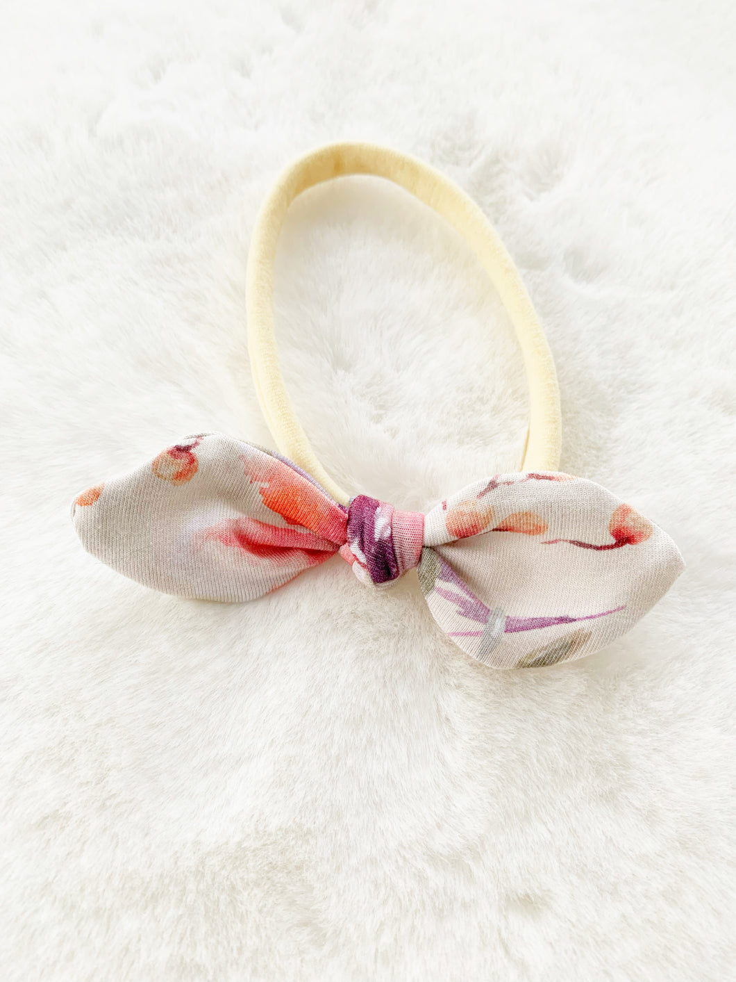 Small Bow Baby Headband - Cream Floral