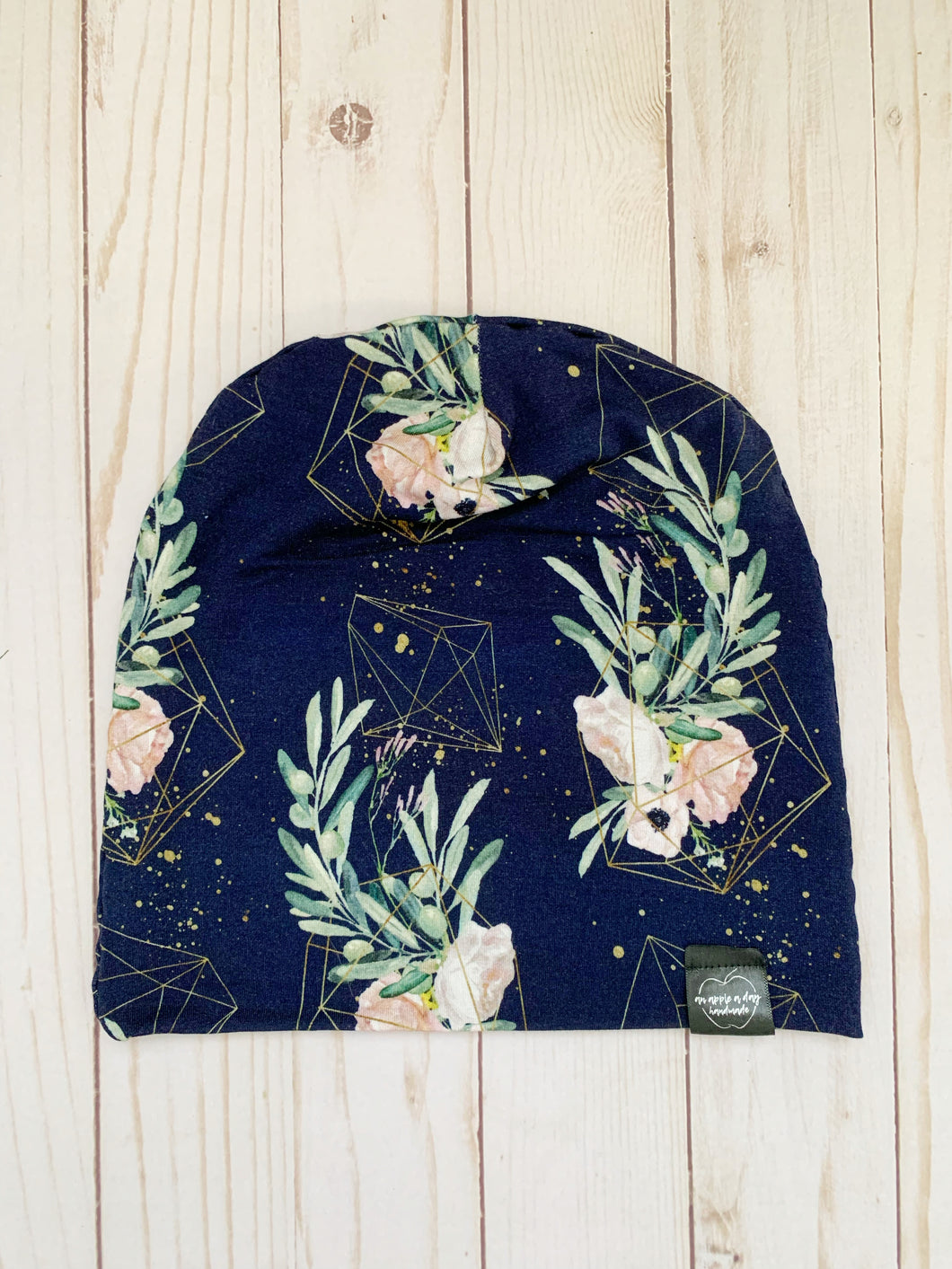 Navy Floral Gold Geo Slouch Beanie